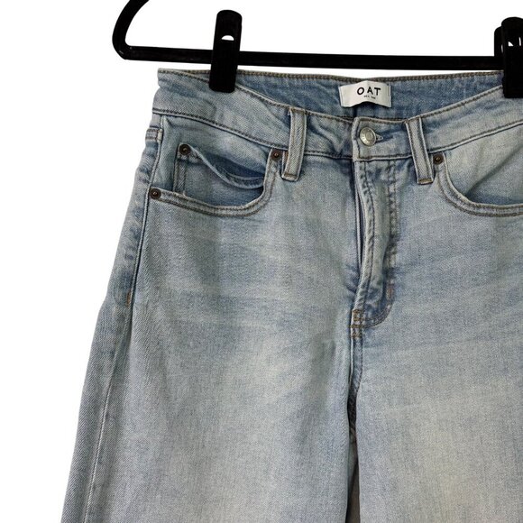 OAT New York Women's Light Wash High-Rise Wide-Leg Raw Hemline Stretch Size 28 - Picture 2 of 11